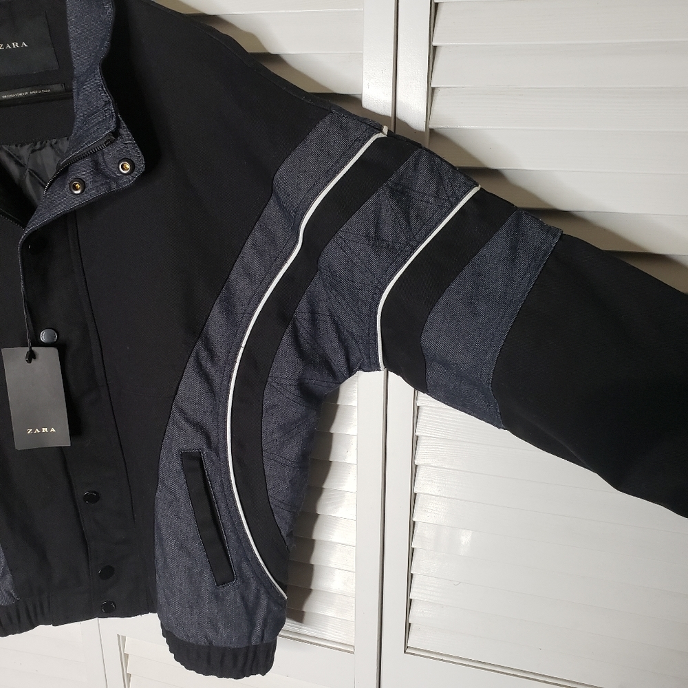 Zara Mens Denim Zip/Button Baseball Jacket NWT - Picture 4 of 8
